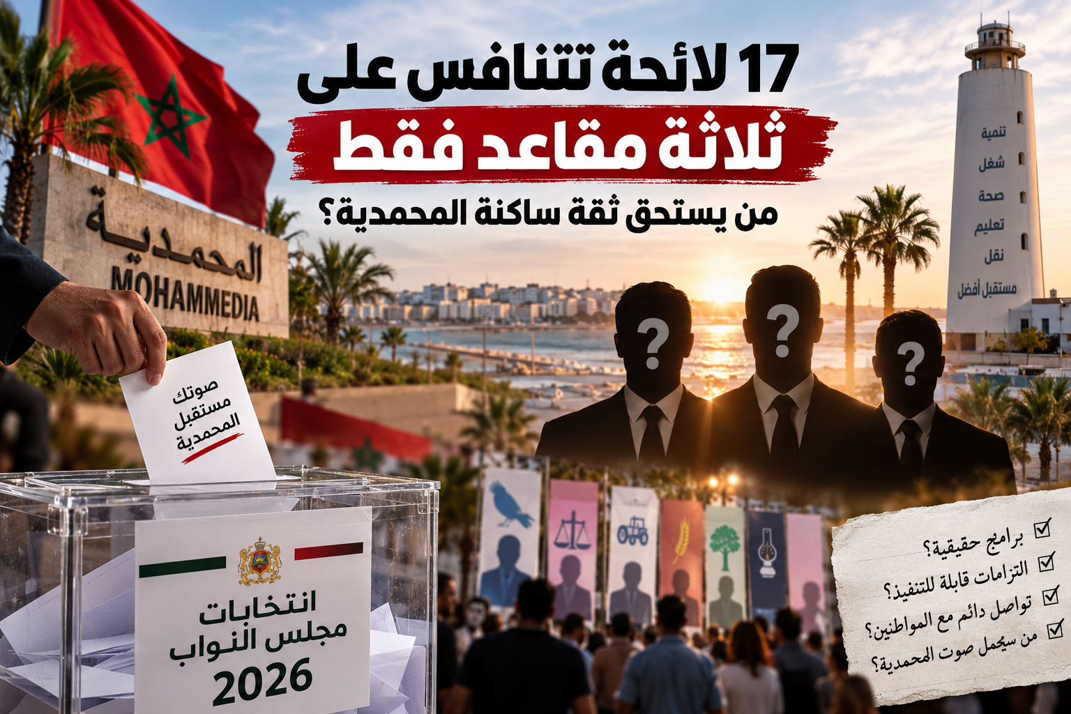 انتخابات 2026 بالمحمدية.. 17 لائحة تتنافس على ثلاثة مقاعد برلمانية فقط.. من يستحق ثقة الساكنة ومن سيحمل صوتها إلى قبة البرلمان؟