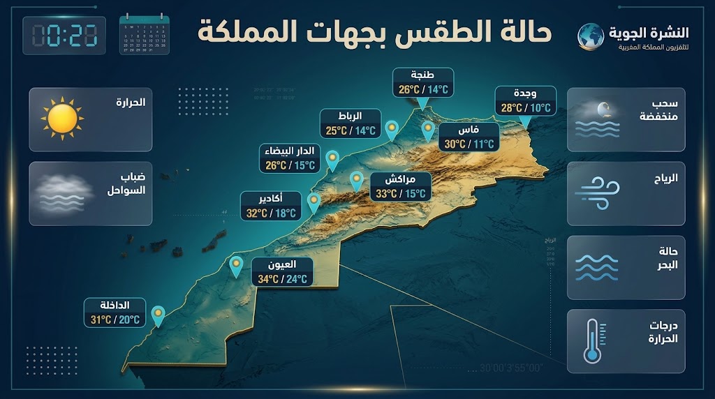 فصول أربعة في يوم واحد بالمغرب.. المحرار يقفز إلى 37 درجة جنوباً ويهبط إلى 5 درجات بالأطلس وسط ضباب ساحلي وهيجان بحري