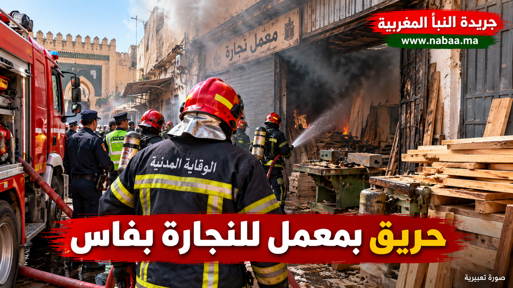 دخان كثيف ونيران داخل ورشة للنجارة بفاس.. تدخل عاجل للوقاية المدنية بباب الخوخة