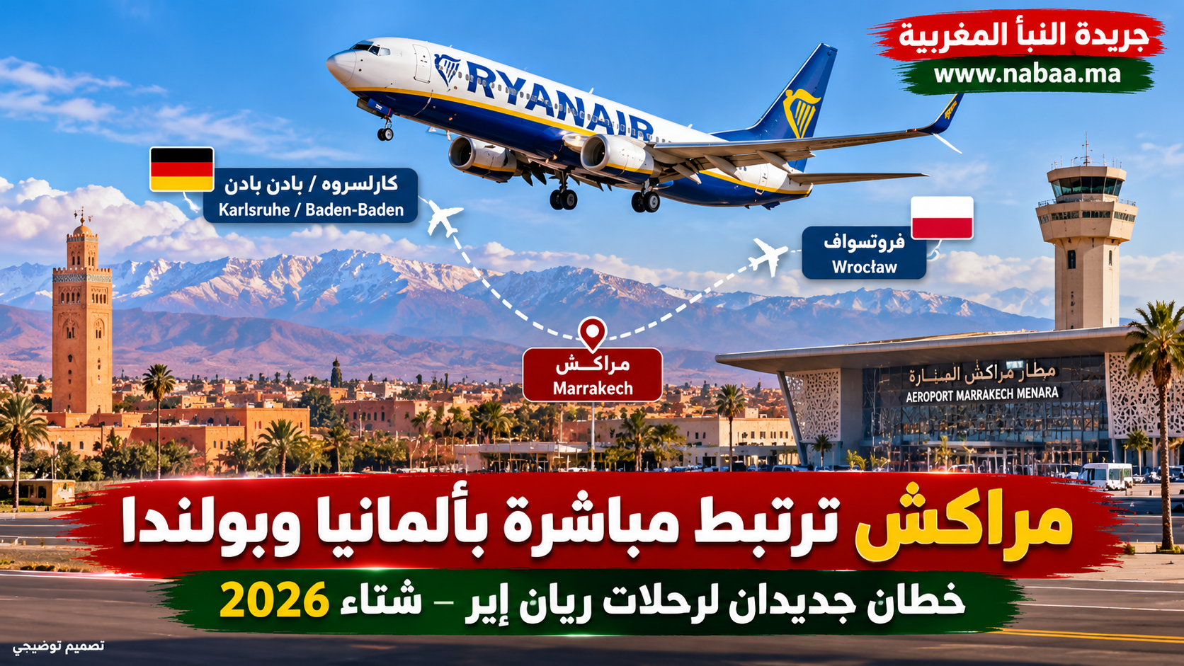 مراكش تفتح أبواباً جوية جديدة نحو ألمانيا وبولندا.. «ريان إير» تطلق رحلات مباشرة لتعزيز السياحة