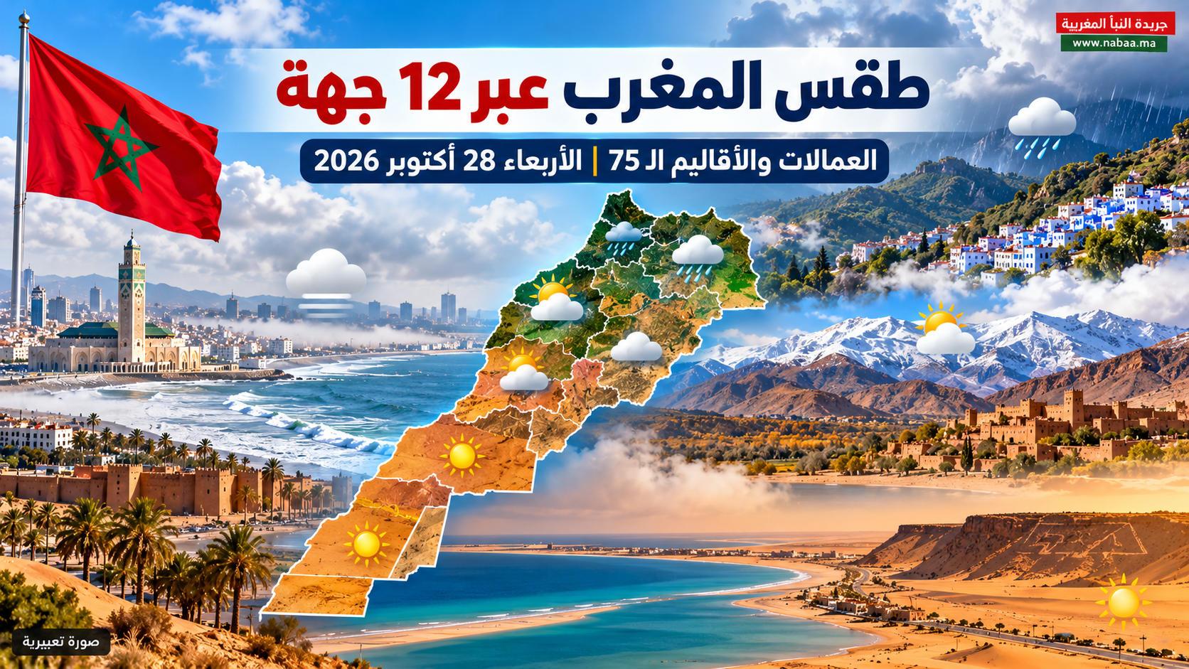طقس المغرب اليوم عبر الجهات الـ12 والأقاليم والعمالات الـ75.. حرارة بالصحراء وضباب بالسواحل وأمطار متفرقة بالمرتفعات