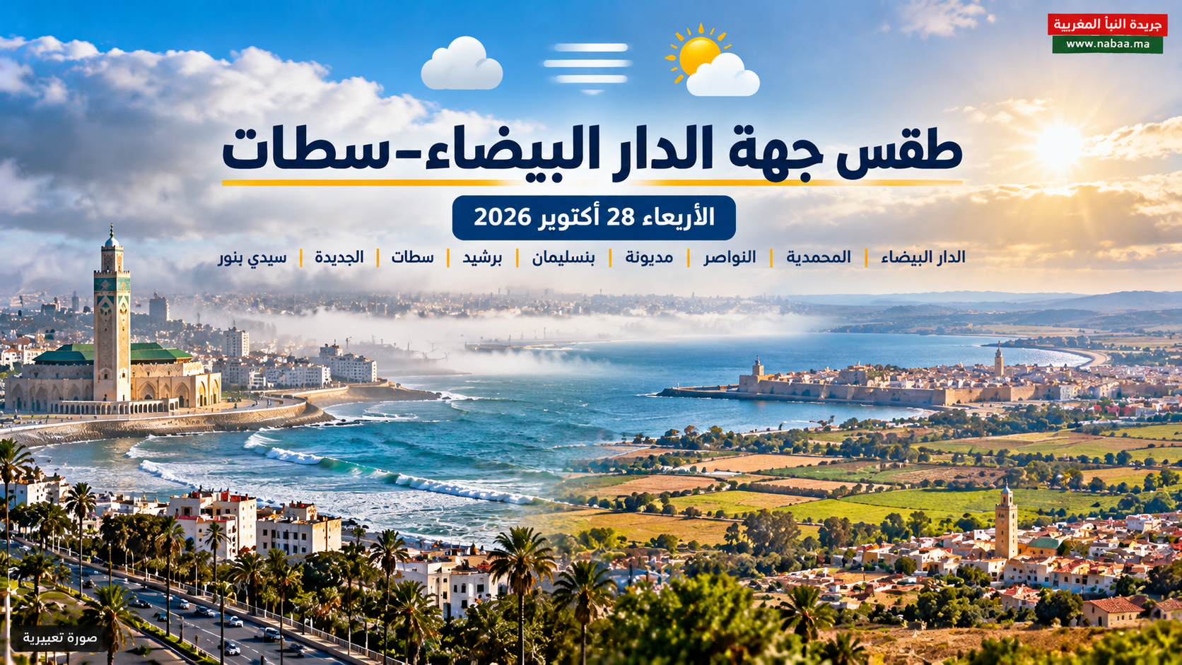 طقس جهة الدار البيضاء–سطات اليوم.. ضباب محتمل بالسواحل وأجواء دافئة بالداخل وهذه توقعات العمالات والأقاليم