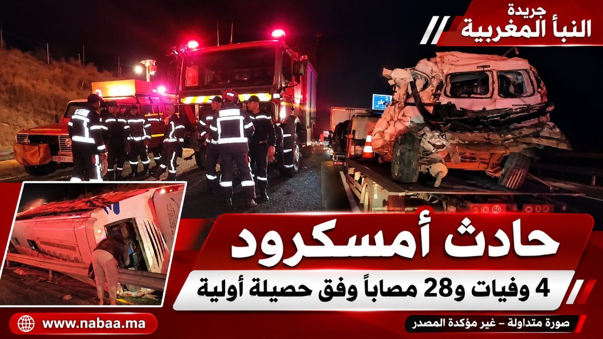 فاجعة بأمسكرود.. أربعة قتلى و28 جريحاً في حادث مروع على الطريق السيار مراكش–أكادير