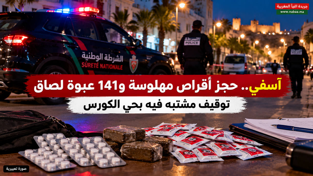 آسفي.. عملية أمنية بحي الكورس تنتهي بحجز أقراص مهلوسة و141 عبوة لصاق وتوقيف مشتبه فيه